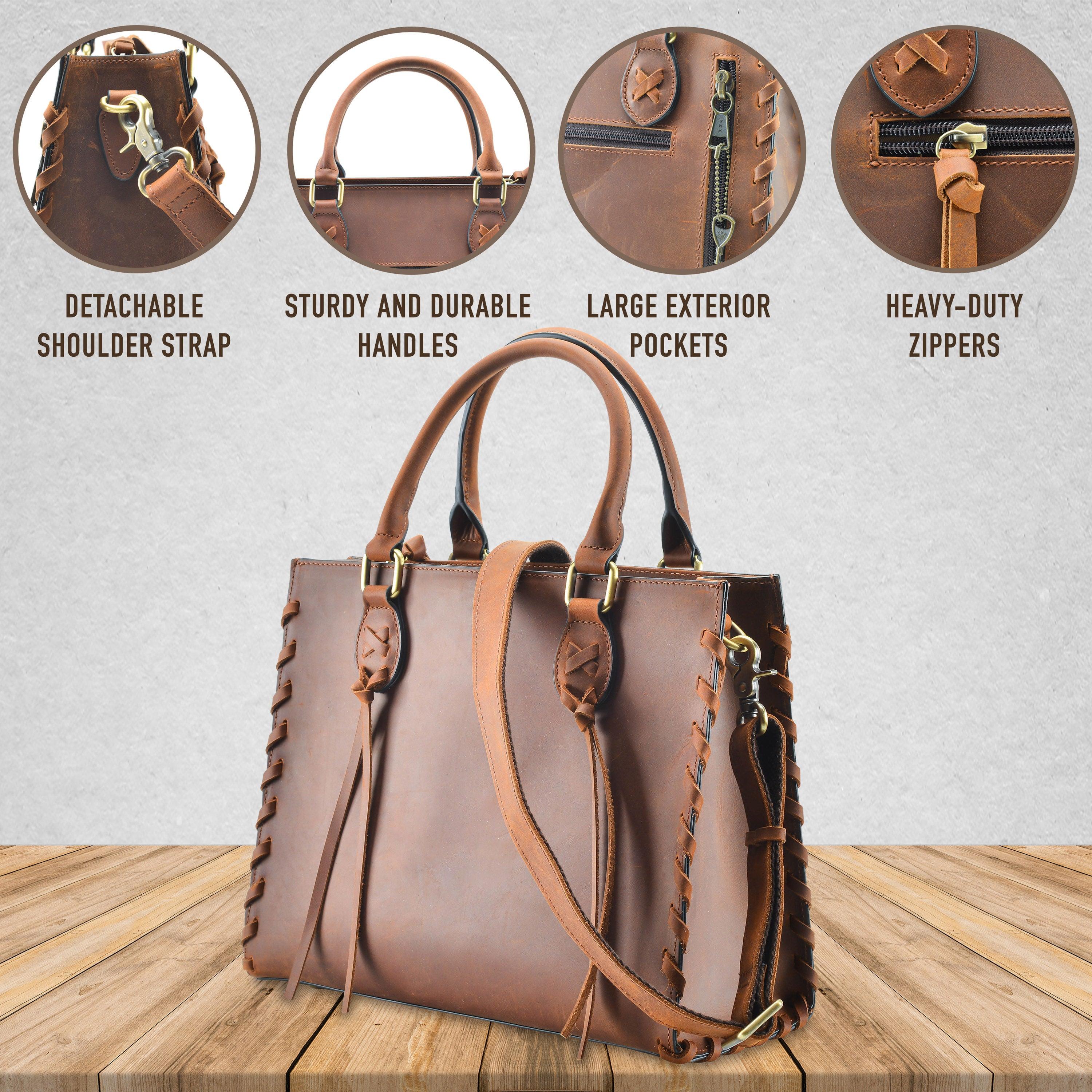 Concealed Carry Emma Leather Satchel -  Designer Concealed Carry Purse -  YKK Locking Purse with Universal Holster -  Leather Bag For Gun Owners - Easy Conceal Carry -  CCW Purse for Women - Conceal and Carry purse for Handgun - Designer Luxury Conceal Carry Handbag -  Handbag Gun and Pistol Bag - Handbag for concealed gun - Hidden Gun Bag