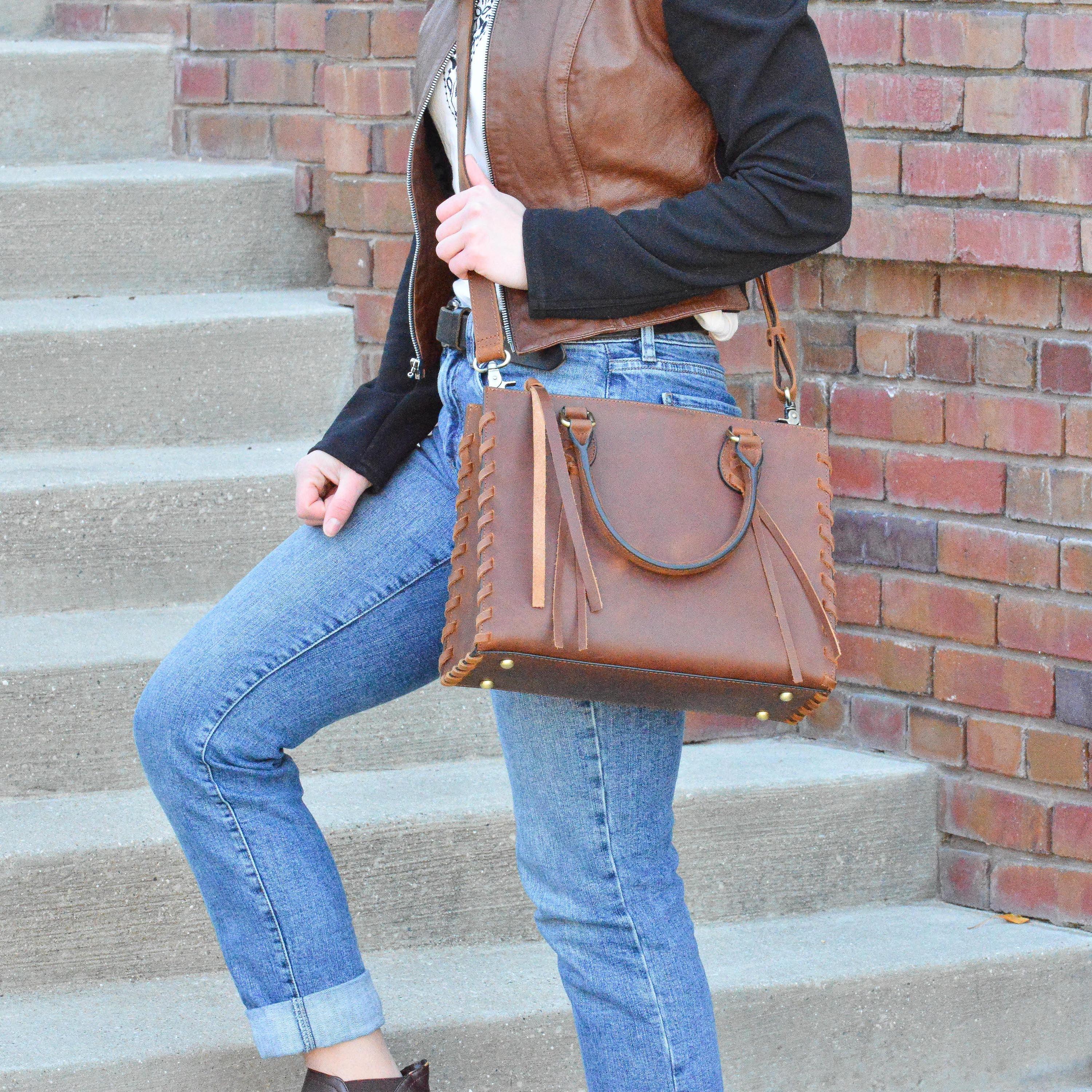 Concealed Carry Emma Leather Satchel -  Designer Concealed Carry Purse -  YKK Locking Purse with Universal Holster -  Leather Bag For Gun Owners - Easy Conceal Carry -  CCW Purse for Women - Conceal and Carry purse for Handgun - Designer Luxury Conceal Carry Handbag -  Handbag Gun and Pistol Bag - Handbag for concealed gun - Hidden Gun Bag