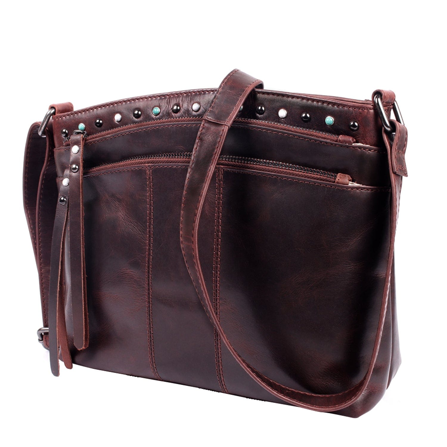 Concealed Carry Brynn Arched Leather Crossbody -  Lady Conceal -  Concealed Carry Purse - conceal and carry purse for women - tactical pistol bag - Locking Conceal and Carry Purse with Universal Holster for Handguns - Unique Hide Crossbody Gun and Pistol Bag