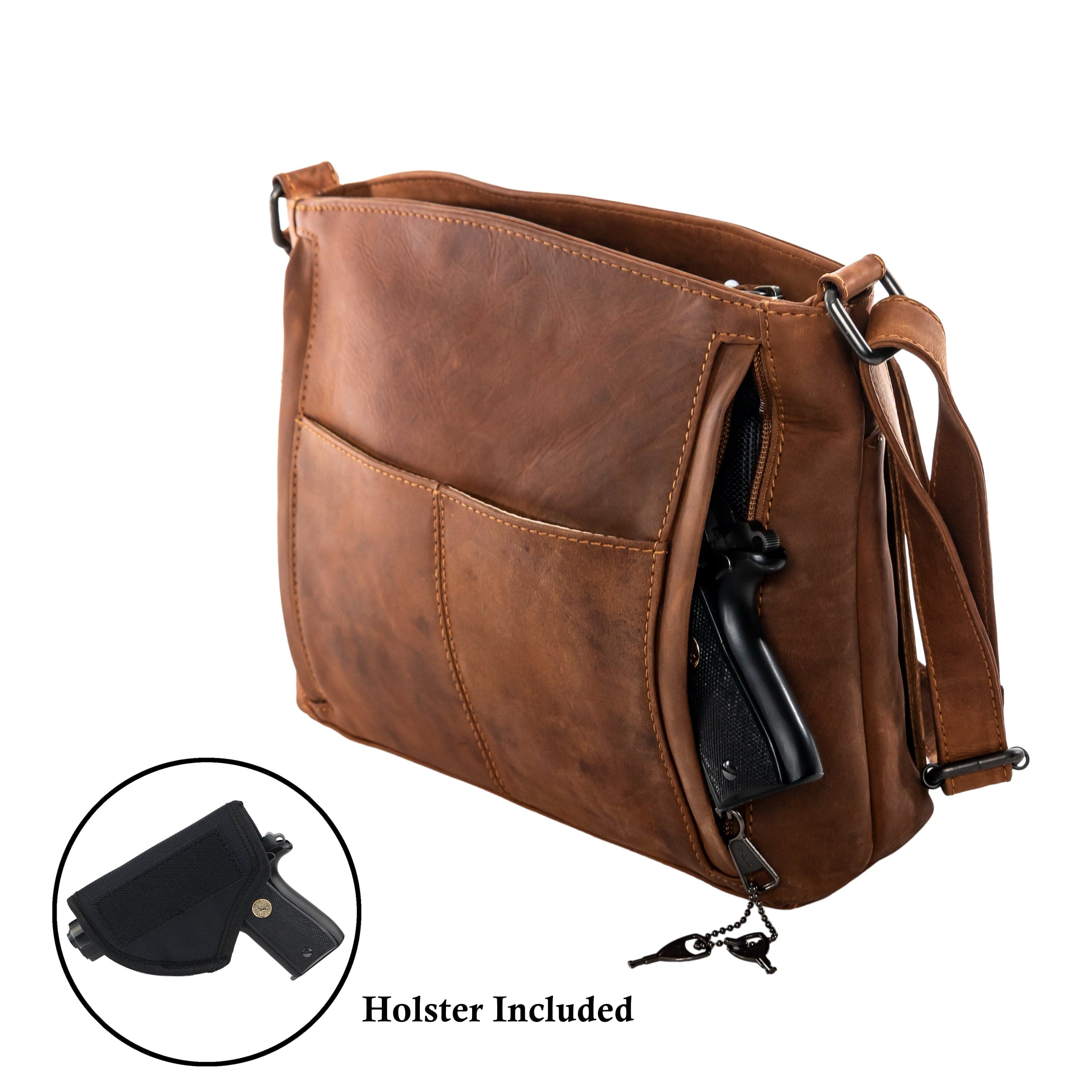 Concealed Carry Brynn Arched Leather Crossbody -  Lady Conceal -  Concealed Carry Purse - conceal and carry purse for women - tactical pistol bag - Locking Conceal and Carry Purse with Universal Holster for Handguns - Unique Hide Crossbody Gun and Pistol Bag