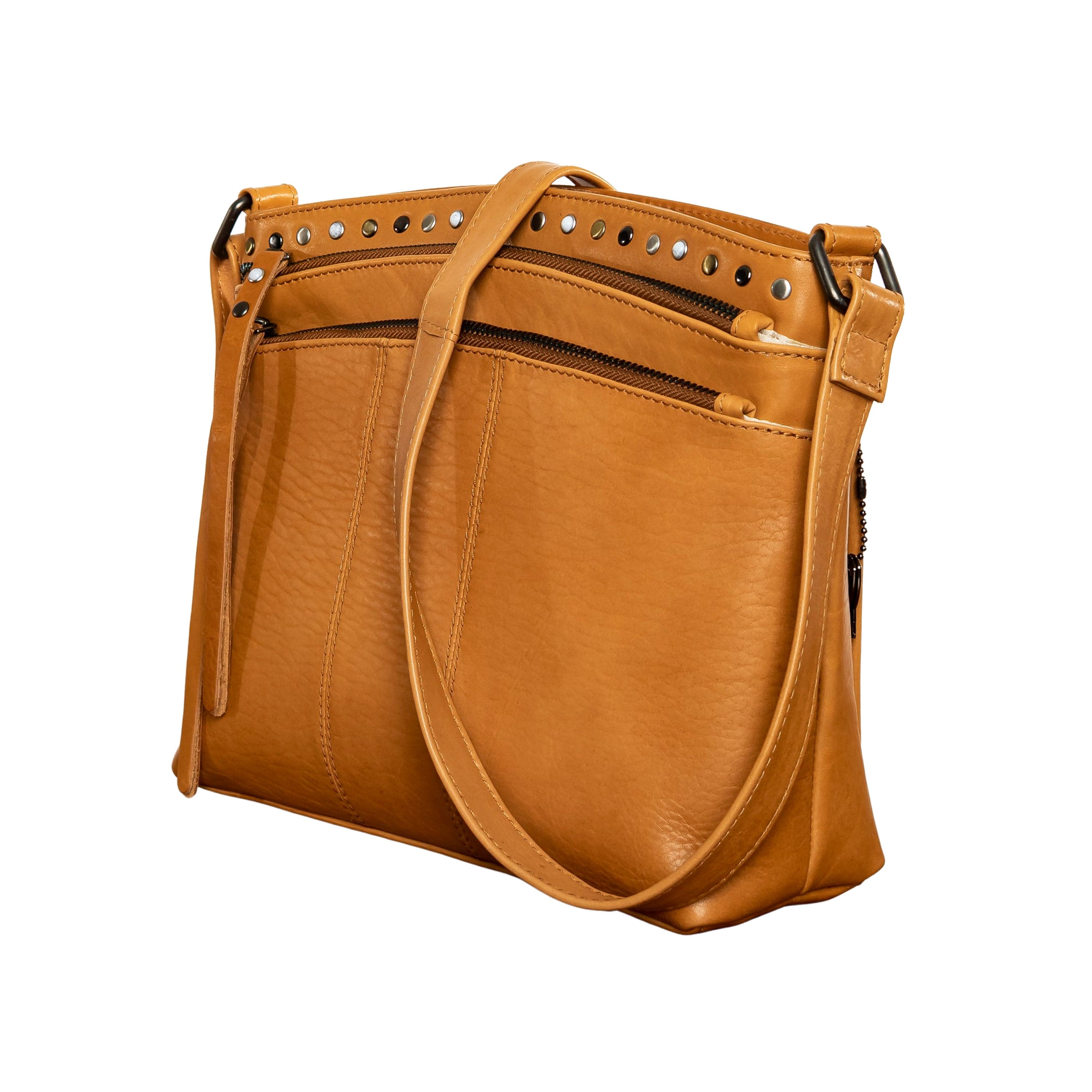 Concealed Carry Brynn Arched Leather Crossbody -  Lady Conceal -  Concealed Carry Purse - conceal and carry purse for women - tactical pistol bag - Locking Conceal and Carry Purse with Universal Holster for Handguns - Unique Hide Crossbody Gun and Pistol Bag