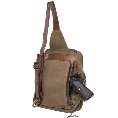Concealed Carry Unisex Kennedy Canvas Sling Backpack -  Gun Gift for Women -  CCW Stylish Bag -  Women's Conceal Carry Purse for Firearm -  Women Gun Users -  gun carrier backpack -  best gun carrying backpack-  best gun carry backpack -  Pistol and Firearm Bag -  Western Hide Backpack -  Boho Stylish Backpack for Women -  Universal Holster Bag -  Marley Unisex Backpack - Women's Concealed Carry Bagpack -  premium leather backpack