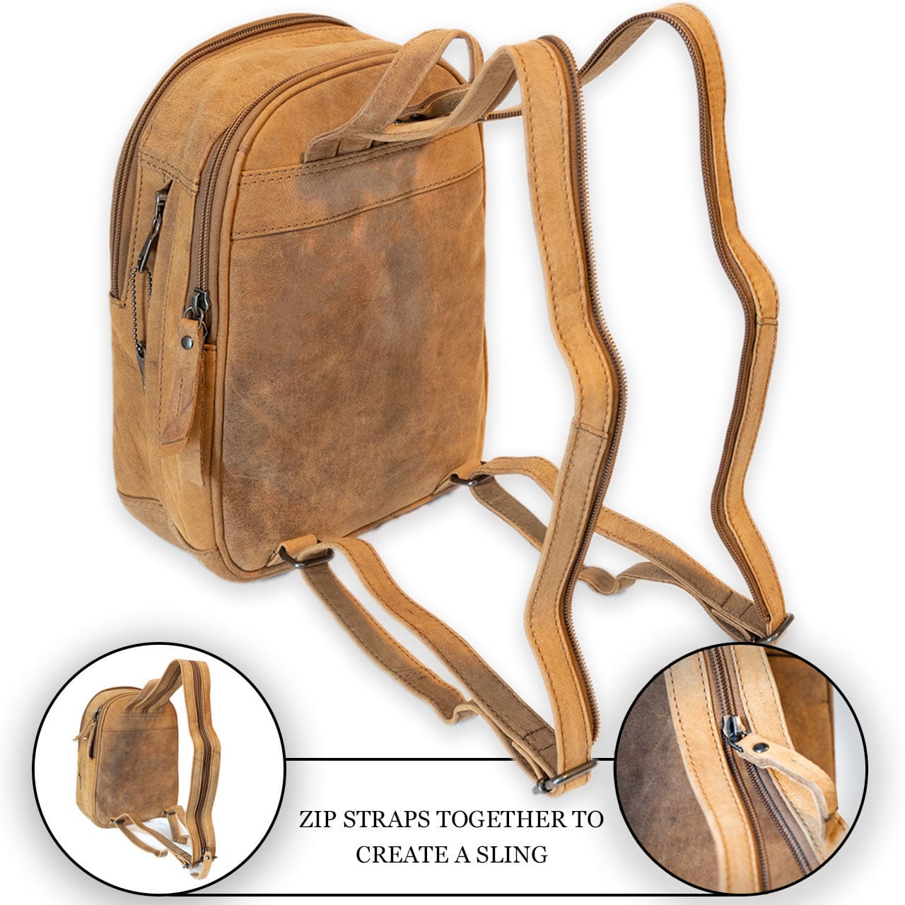 Daisy Leather Backpack | Concealed Carry Purses for Women Cognac